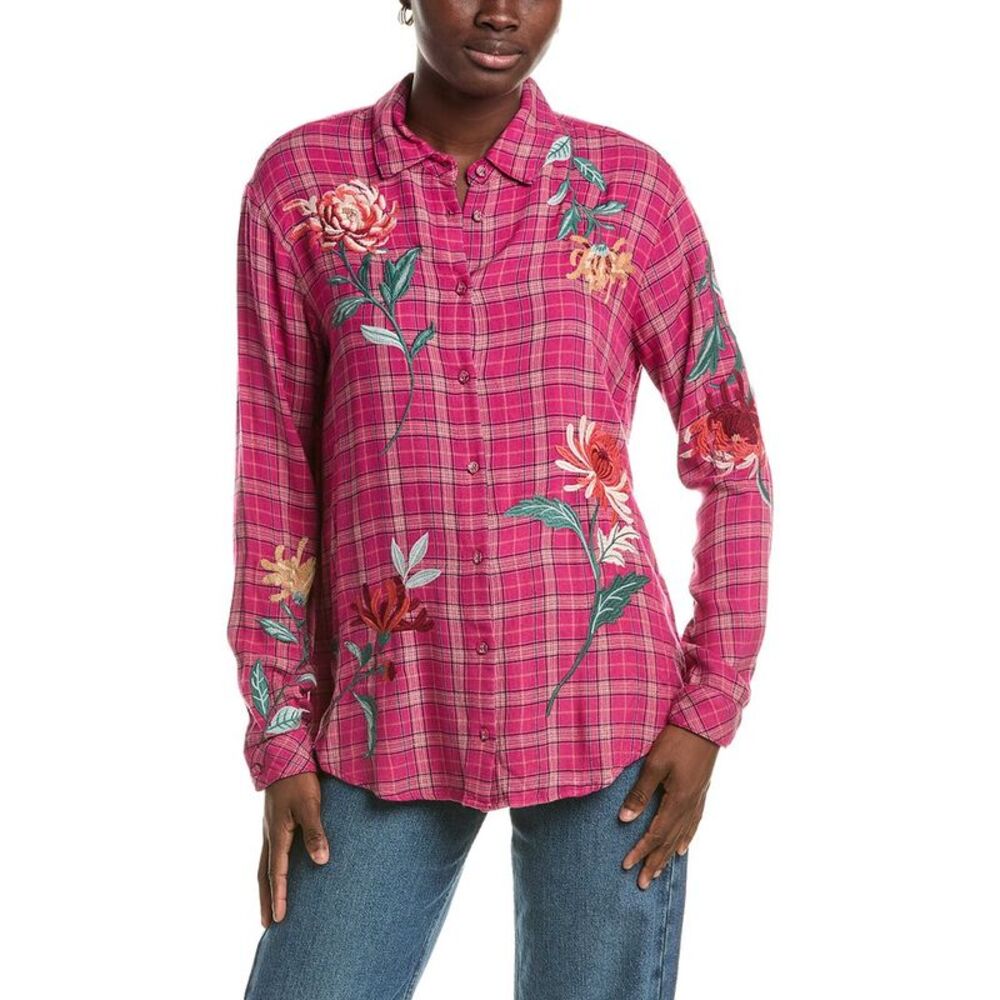 Johnny Was Womens Oversized Shirt Tunic, Red